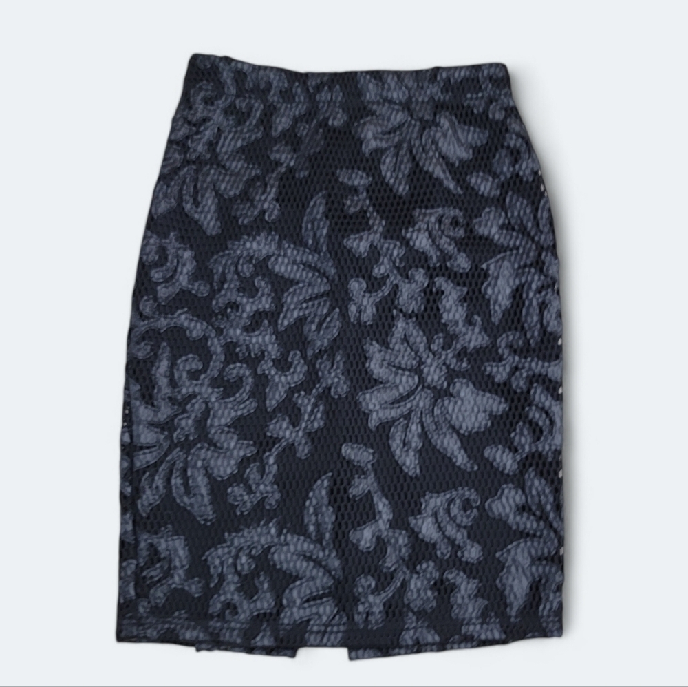 Forever 21 Faux Leather Floral overlay Mesh Lace Pencil skirt Midi Size M
